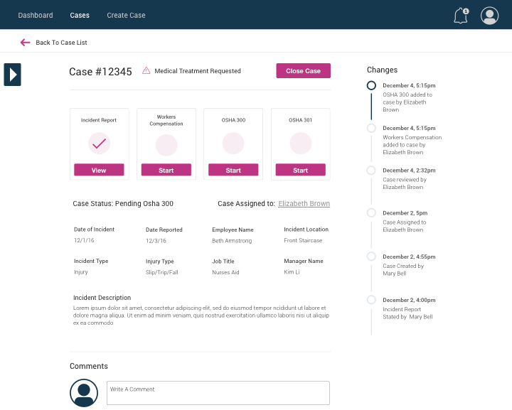 Case Info Page Design