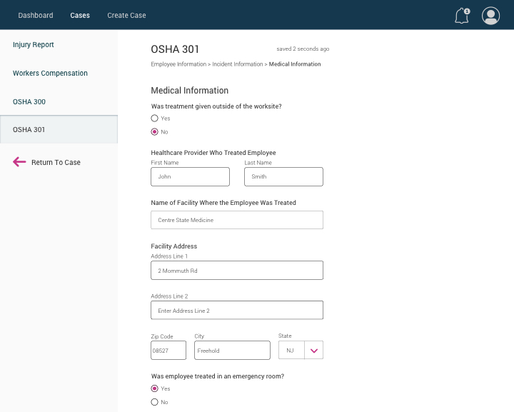 OSHA 301 Report Page Design