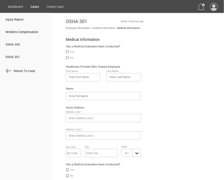 Wireframe of the OSHA 301 Report Page